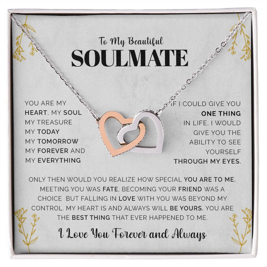 To My Beautiful Soulmate | I Love You, Forever & Always - Interlocking Hearts necklace